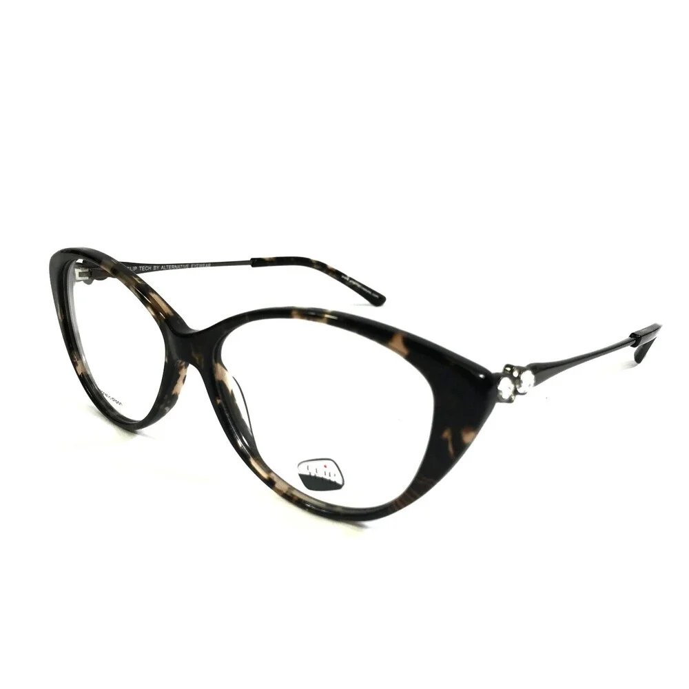 Clip Tech Eyeglasses Frames K3996-C1 Gray Cat Eye Full Rim w/ Clip Ons 54-14-140